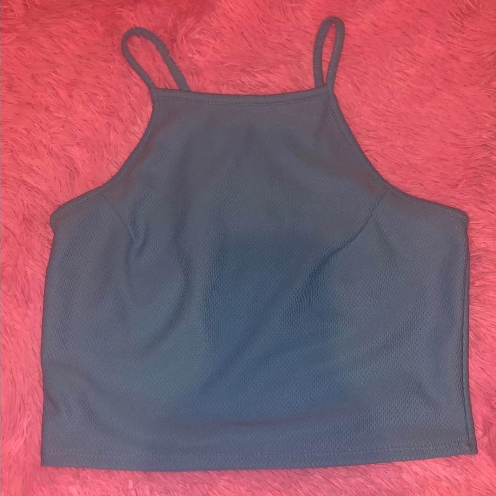 Blue polyester crop top